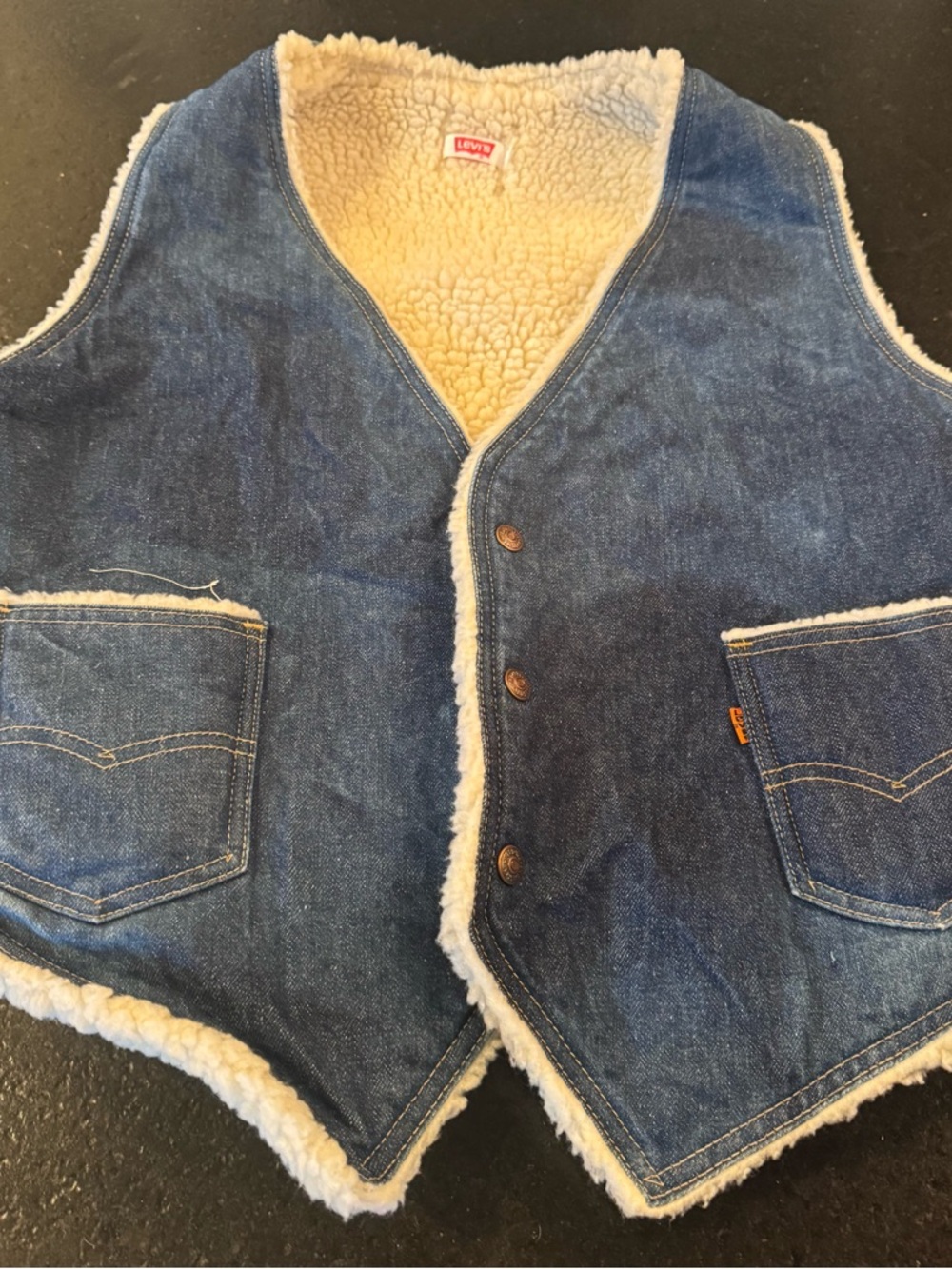 Vintage 70s Levi's Cream Sherpa-Lined Denim Vest